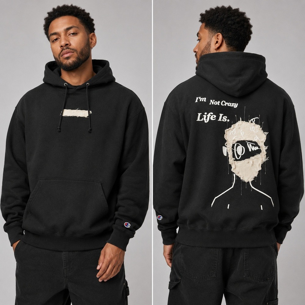 Champion DeCarls Wrld Reverse‎ Weave Hoodie Black Mens Large L S101 Urbancore